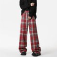 thumbnail image 5 of Miluxas Men's Plaid Long Pants Elastic Waist Straight Leg Casual Trousers Streetwear with Pocket Red, 5 of 6