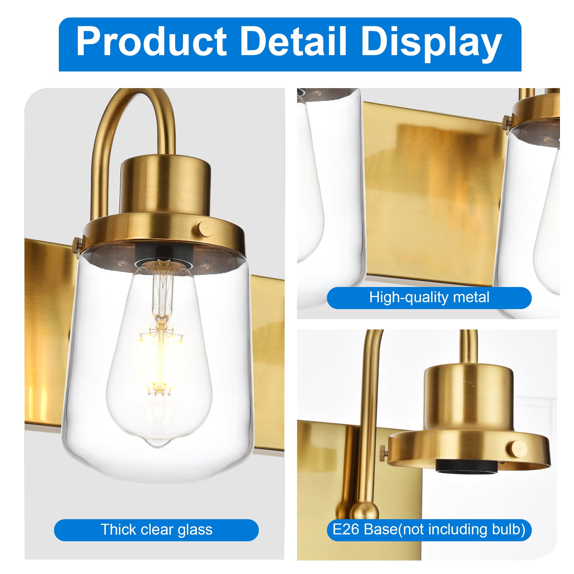 Melucee Bathroom Vanity Light Fixtures in Painted Gold, 6-Light Farmhouse Vanity Light with Clear Glass Shades, Bathroom Lighting Fixtures Over Mirror, Vanity Light Fixture Indoor