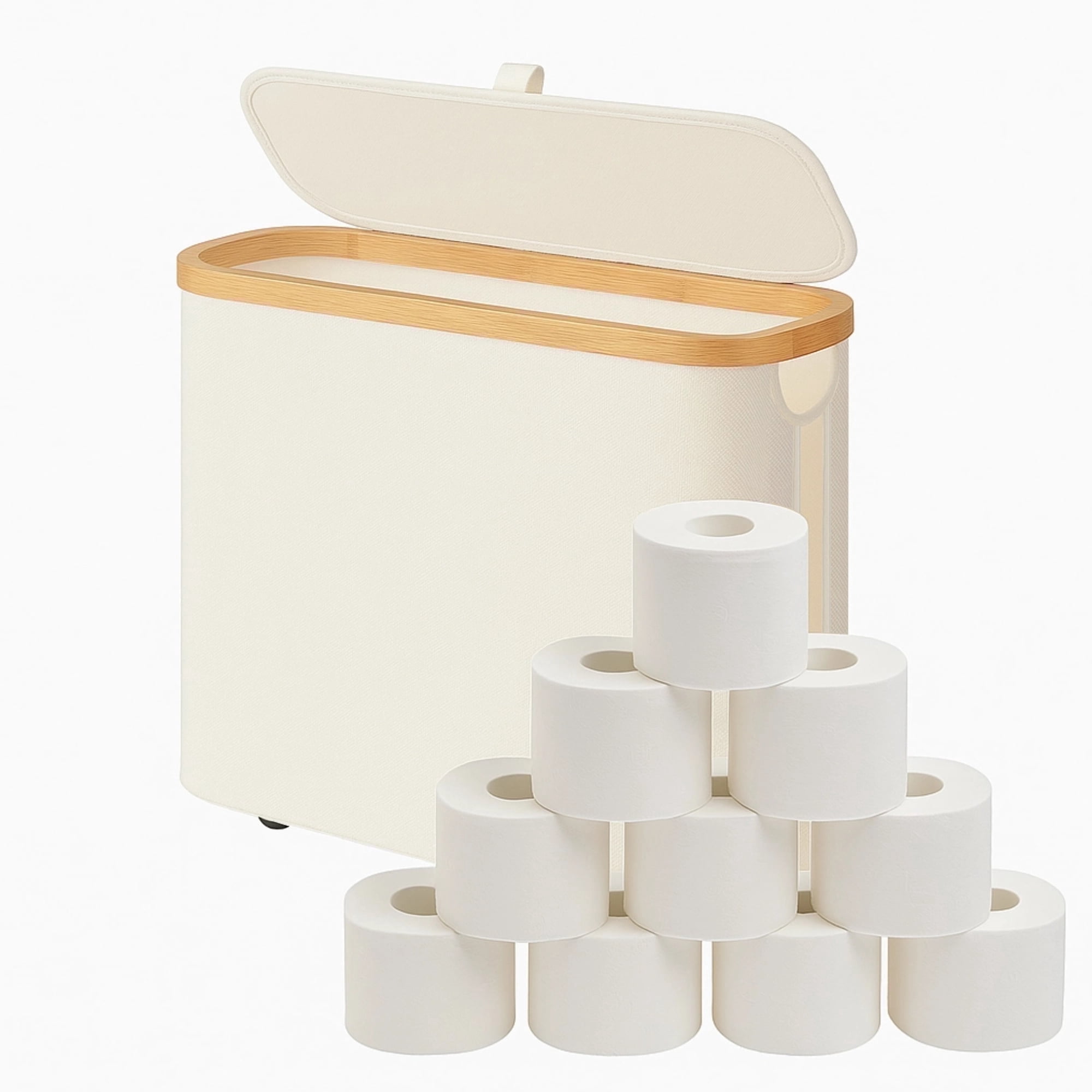 Glee Max Toilet Paper Storage Container with Lid Organizer for 9-16 Rolls, Toilet Paper Basket Holder for Bathroom, Closet, Beige