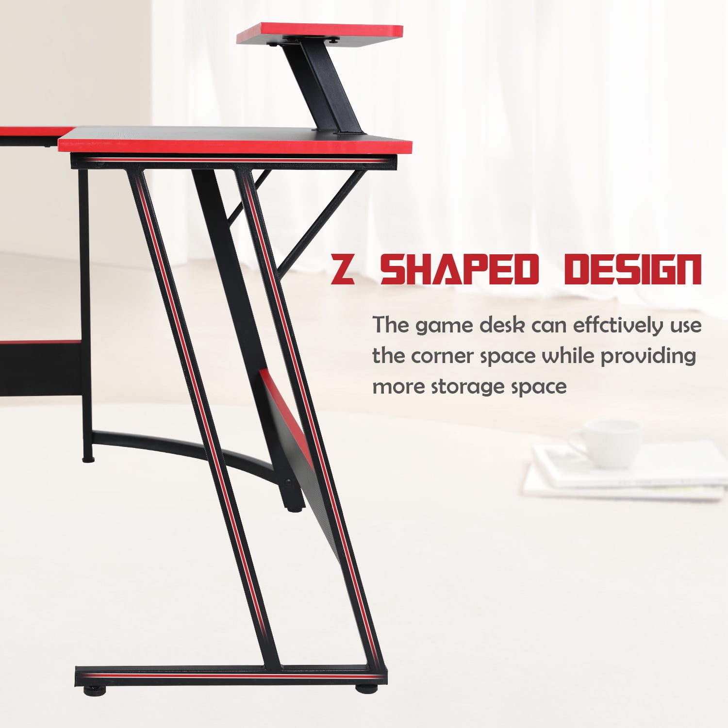 CL.HPAHKL L Shaped Desk Corner Gaming Desk Table with Large Monitor Riser Stand Computer Desk with Large Desktop Studying and Working and Gaming for Home and Work Place（ Black 51 Inch）