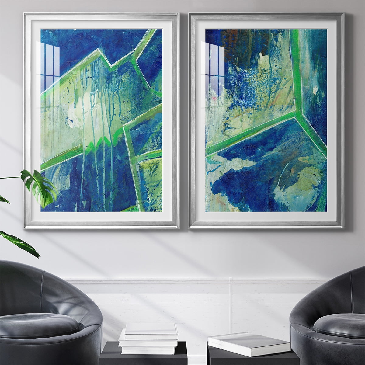 Wexford Home Geometric in Cool V Premium Framed Print, 30.5" x 42.5" - Ready to Hang, Silver (Set of 2)