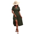 thumbnail image 2 of VISgogo Vestido Midi Elegante de Verano para Mujer, Vestido de Manga Corta con Cuello en V de Color Sólido con Cinturón para Fiesta en la Playa VISgogo  moda, 2 of 4