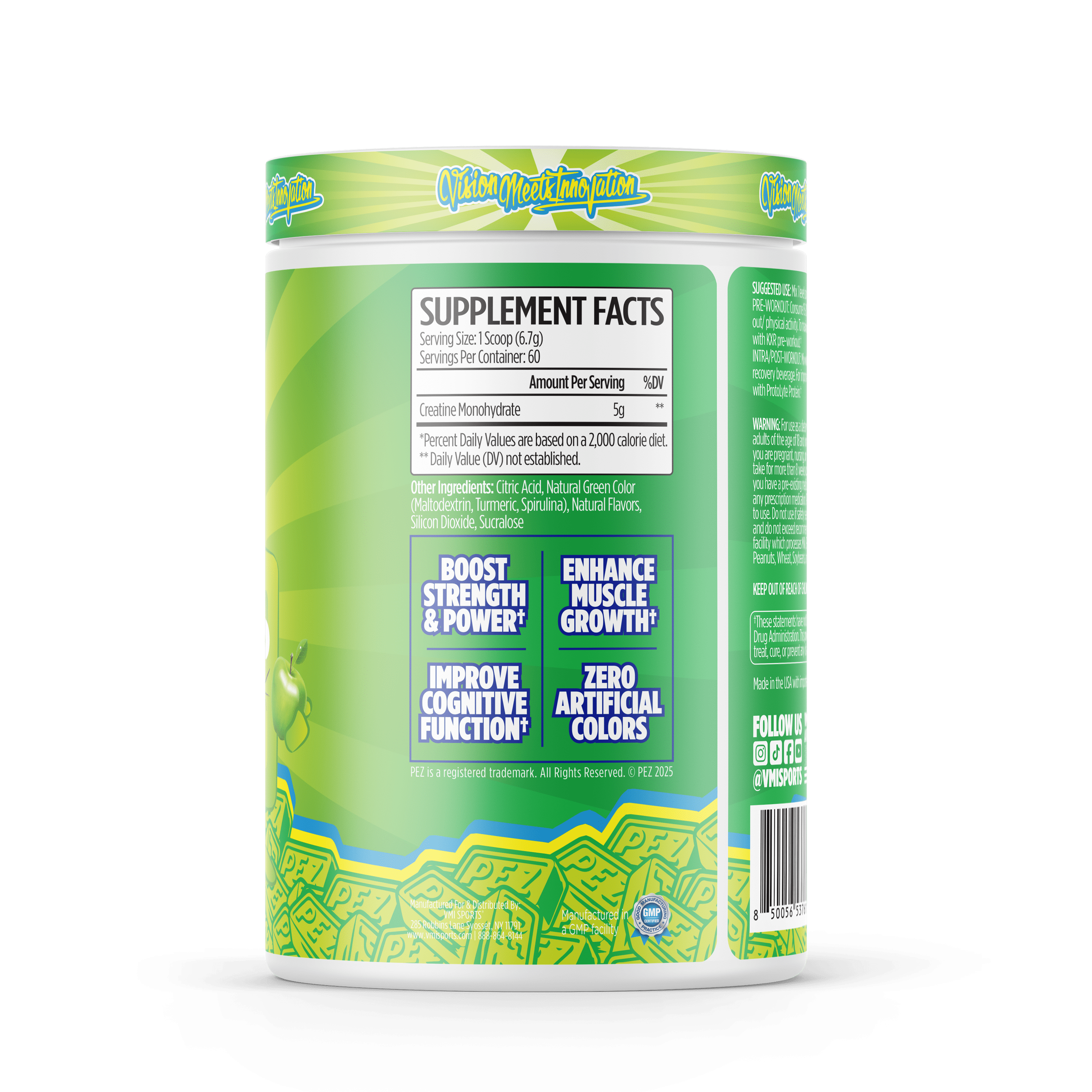 VMI Sports Creatine Monohydrate Powder Muscle Mass – Strength – Size – Power | 5 Grams per Serving (60 Servings, PEZ Sour Green Apple)