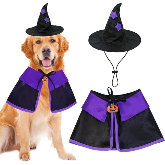 Dog Halloween Costumes, Dog Witch Costume Halloween Dog Witch Cloak Cape Wizard Hat Halloween Costumes for Small Medium Large Dogs Pets(Large)