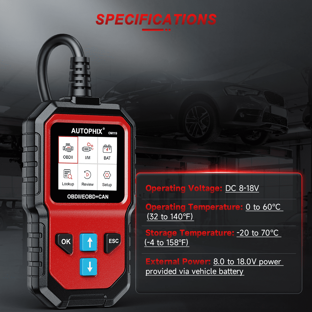 AUTOPHIX OM119 OBD2 Scanner Full-Functions Diagnostic Code Reader, Batter-y Voltage Test, I/M Readiness, Universal for 1996+ OBD2 Vehicles