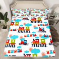 thumbnail image 2 of Homewish Kawaii Train Twin Sheet Sets,Cartoon Vehicles Car Twin Fitted Sheet,Red Blue White Flat Sheet For Boys Teens,Microfiber Bedroom Decor,3pcs, 2 of 7