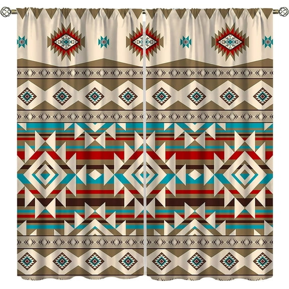 Aztec Curtains, Southwestern Native Tribal American Ethnic Pattern Western Boho Geometric Window Treatments for Living Room Bedroom Kitchen Beige Gray Drapes 2 Panel Sets,42x63 Inch, Style-12