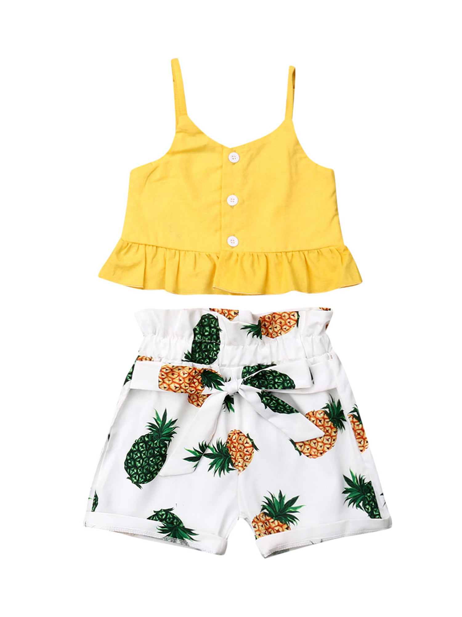 Toddler Girls Summer Short Set Halter Ruffle Top+Tassel Pineapple Pants Summer Clothes Outfit 