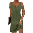 thumbnail image 2 of Admvng Dresses for Women 2025 Elegant Classy V-Neck Loose Solid Short Sleeve Strapless Mini Dress S-2XL, 2 of 8
