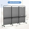 thumbnail image 3 of Costway 3-Panel Room Divider with Storage Shelves 6FT Tall Folding Privacy Screen on Wheels Gray, 3 of 10