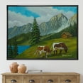 thumbnail image 2 of Designart 'Cows On A Green Meadow With Mountain Landscape With ' Farmhouse Framed Canvas Wall Art Print, 2 of 5