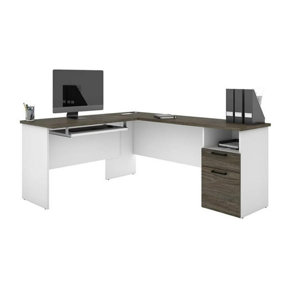 Atlin Designs L Shaped Computer Desk in Walnut Gray and White