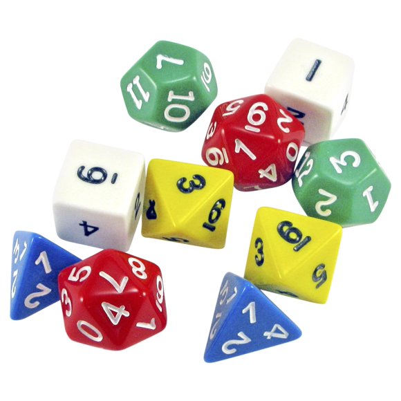 Set de Dados Poliedros 10 piezas School Specialty Colores Surtidos