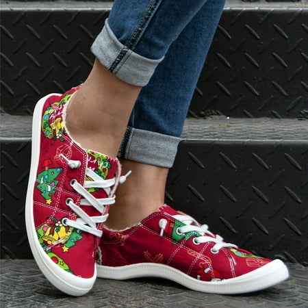 

Winter Christmas Women s Casual Shoes Breathable Slip-on Flats Plush Thermal Outdoor Leisure Sneakers Cloth Red casual shoes for Women