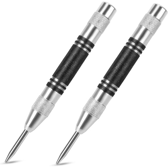 2Pcs Heavy Duty Automatic Center Punch, 5'' Premium Steel Spring Loaded Center Hole Punch, Adjustable Spring Impact Center Marker Scriber Tool for Metel, Plastics, Wood, Glass by