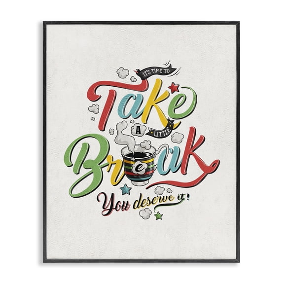 Stupell Industries Cottage Take A Break Inspirational Comic Book Word Design Black Framed Giclee Art, 24 x 30, by Estera Kecek