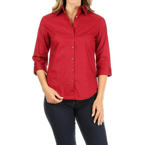 Moa Collection - MOA Collection Women's Casual Stretch Button Down 3/4 ...