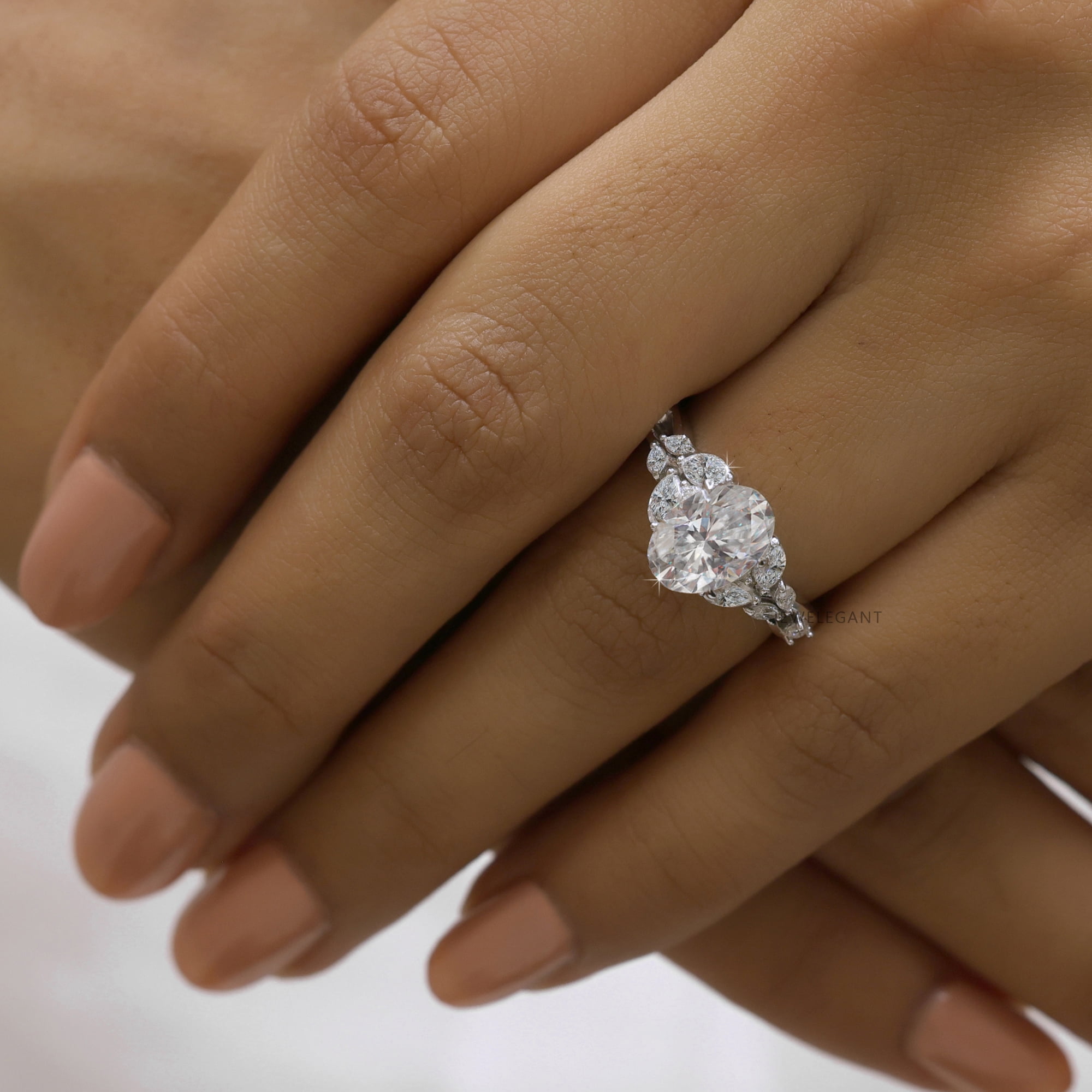 JEWELEGANT 2 carat Oval Moissanite Engagement Ring, Art Deco Diamond Wedding Ring for Women