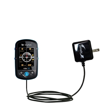 Gomadic Intelligent Compact AC Home Wall Charger suitable for the Bryton Rider 50 - High output power with a convenient, foldable plug design - Uses T