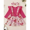 thumbnail image 5 of Aojekbee Baby Girl Fall Outfits Solid Color Long Sleeve Romper Floral/Strawberry Print Suspender Skirt Headband 3Pcs Clothes Set, 5 of 9