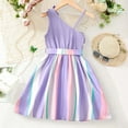 thumbnail image 6 of LUOGENLI Dress for Girls Kids Sleeveless Spaghetti Strap Dress Floral Lace Waistband Striped Pattern Holiday Dress Up Girls Easter Dresses Size 14-16 White Purple 11-12 Years, 6 of 9