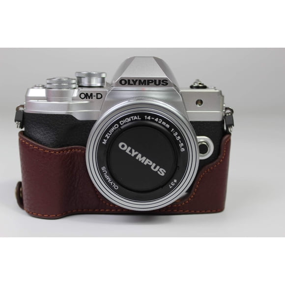 Étui E-M10 Mark IV, BolinUS Étui en Cuir Véritable Fait Main pour Demi-Caméra pour Olympus OM-D E-M10 Mark IV Version à Ouverture Inférieure + Dragonne (Café)