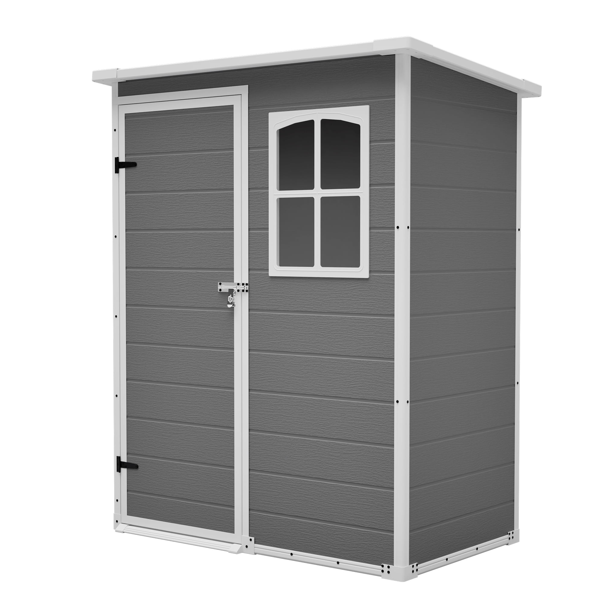 5 x 3 FT Resin Outdoor Storage Shed with Floor, Garden Plastic Shed with Lockable Door & Window for Backyard, Patio, Lawn