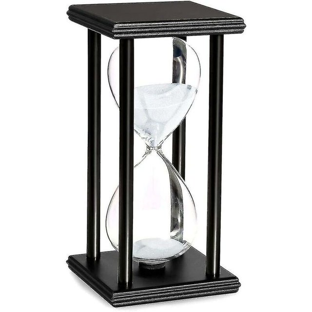 Temporizador de arena blanca de 20 minutos Reloj de arena con soporte de madera negra para la oficina, la cocina, la decoración del hogar - Arena blanca de 20 minutos