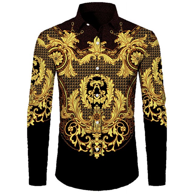 Camisa de manga larga con estampado retro para hombre, ropa de tendencia de otoño, informal, para exteriores, estilo étnico personalizado