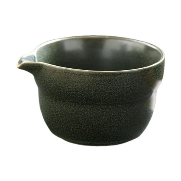 Cuenco de cerámica para matcha con pico vertedor, 300 ml, portátil, de porcelana Verde oscuro