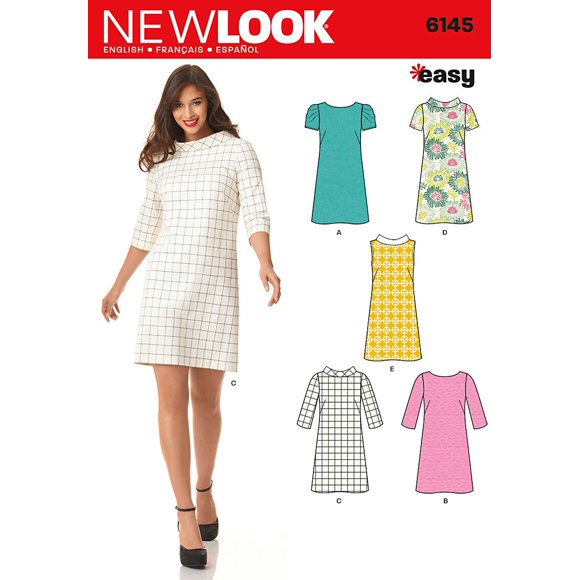 Simplicidad Patrones creativos New Look 6145 Vestido de mujer A (8-10-12-14-16-18)