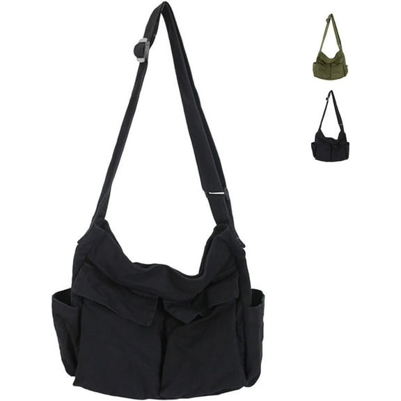 Canvas Tote Bag, Messenger Bag with Pockets Large Shoulder Hobo Crossbody Bag for Women and Men