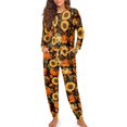 thumbnail image 2 of DISNIMO Sunflower Pumpkin Print Women 2 Piece Pajama Set Maple Leaf Print Long Sleeve Sleepwear with Long Pants Casual Loose Loungewear with Hair Band Fashion Soft Nightwear with Pockets, 2XL, 2 of 7