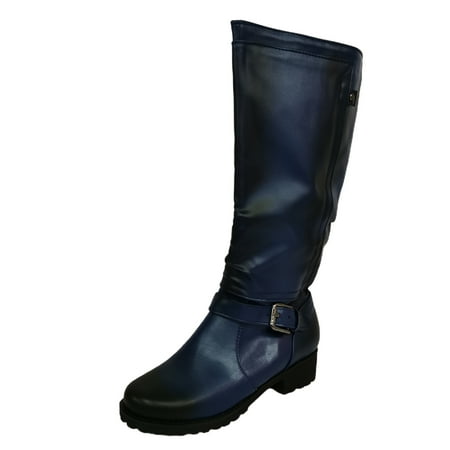 

Ediodpoh Foreign Trade Fall and Winter Women s Boots Cowboy Heel Low Heel Belt Buckle High Boots Womens Boots Blue 8.5