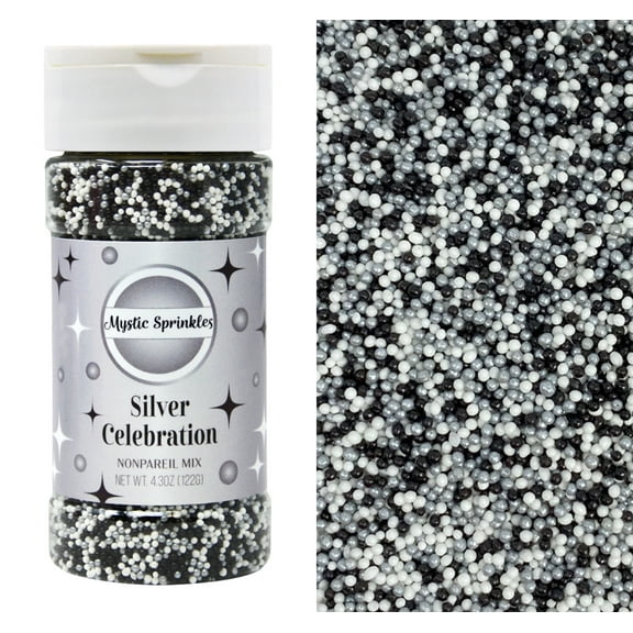 Mystic Sprinkles Silver Celebration Nonpareil Mix 4.3 oz.