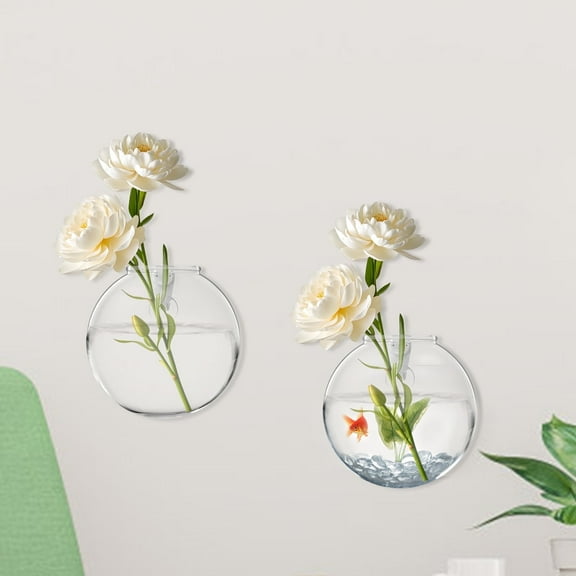 2/4 Pcs Glass Wall Vase with Nail Hook Clear Wall Hanging Planter Propagation Station for Flowers Hydroponics Plant Home Office Decor