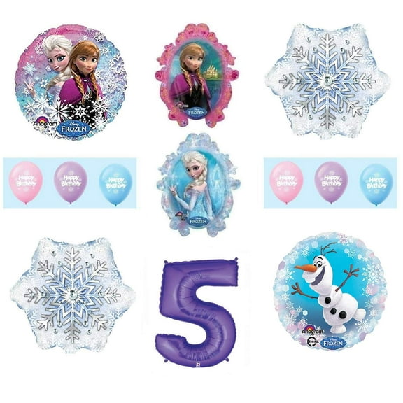 Frozen Anna ELSA Olaf Snowman White Snowflake 5th #5 (12) Purple Birthday Party Balloons Set