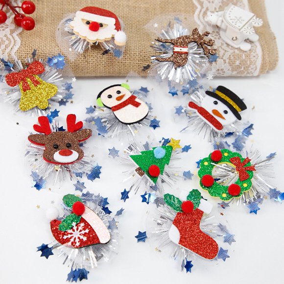 YAOBAMM Épingle à Cheveux Bonhomme de Neige Épingle à Cheveux de Noël Père Noël Arbre de Noël Étoile Cloche en Maille Décor Nouvel An Accessoire Photo Tête Cheveux Filles