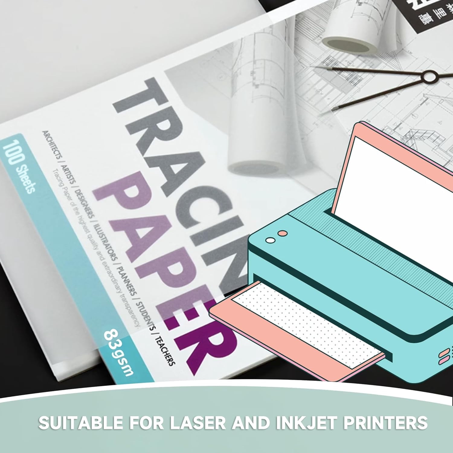 VEOOK Translucent Vellum Paper,100 Sheets 56lbs/83gsm 11 x 17 inches Printable Vellums Tracing Paper for Tracing, Drawing, Sketching, Card Overlays, Invitations Belly Bands, Envelope, Lantern VP_B-01