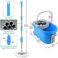 thumbnail image 3 of Spin Mop and Bucket with Wringer Set On Wheels, 360° Spinning Mop Bucket System for Floor Cleaning, 3 Microfiber Mop Replacement Head Refills, 61" Stainless Steel Adjustable Handle for Home Blue, 3 of 7