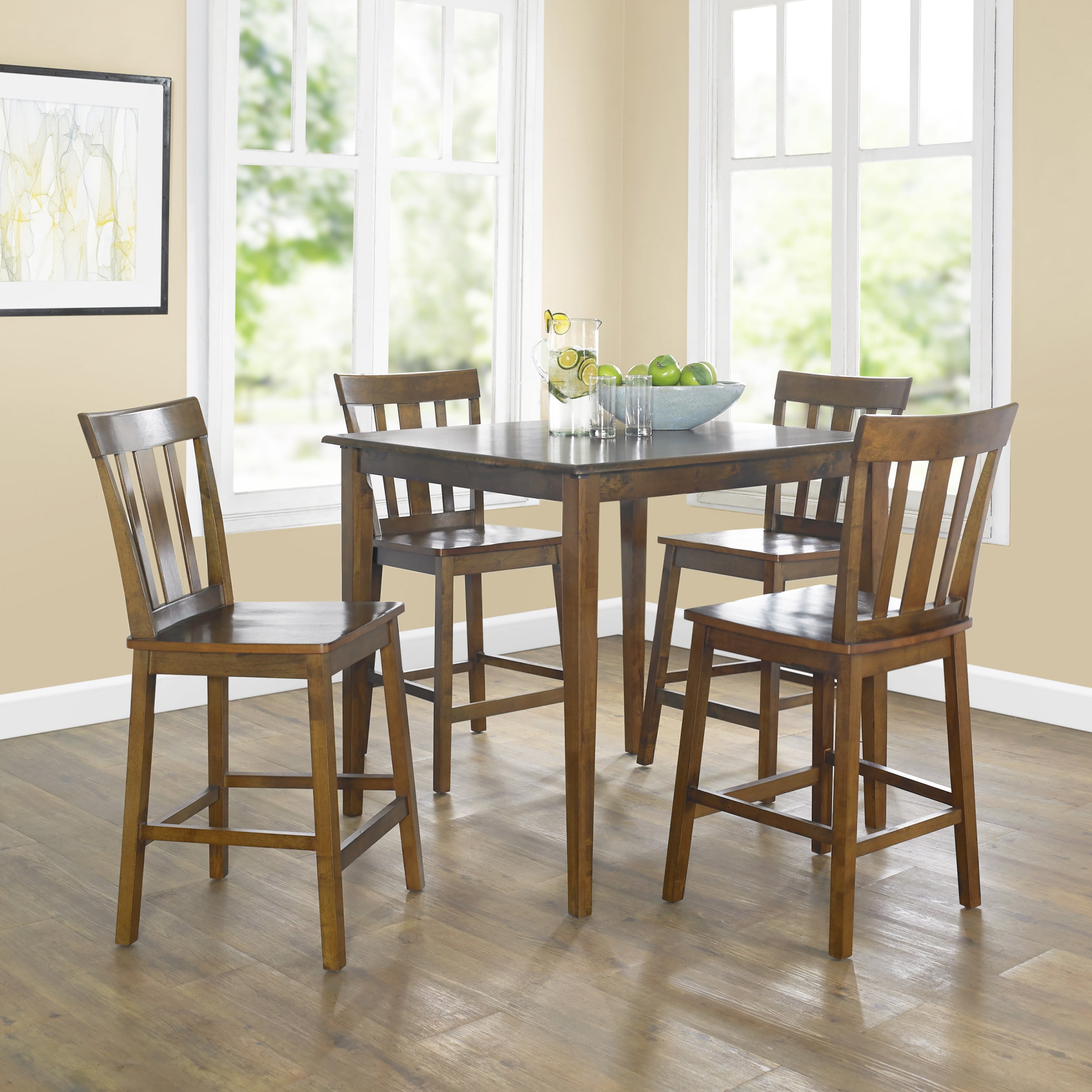 Mainstays 5 Piece Mission Counter, Counter Height Oak Table And Chairs