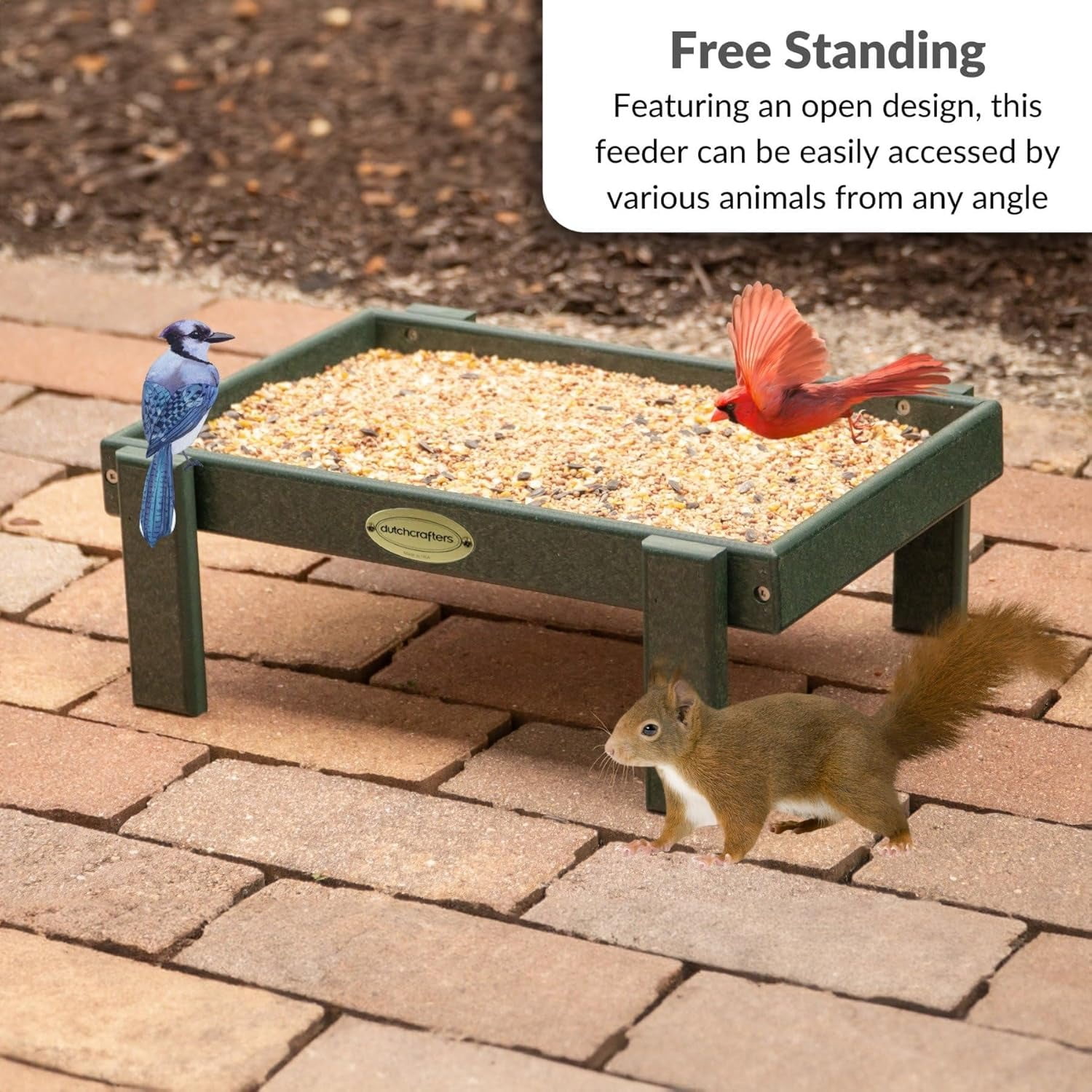 DutchCrafters Amish American Made Platform Bird Feeder, Free Standing Ground Bird Feeders for Outdoors, with Raised Seed Tray for Wild Birds, Chicken, Squirrel, Gift for Birdwatchers (Turf Green)