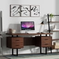 thumbnail image 2 of 60'' Mariposa Home Office Computer Desk - Walnut Top, Walnut Base, Black Metal, Black Hardware, 2 of 6