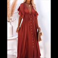 thumbnail image 4 of Vestido Informal de Verano para Mujer, Maxivestido con Volantes y Botones, Estilo Bohemio, Túnica Larga. Naranja Rojo Talla Única, 4 of 8