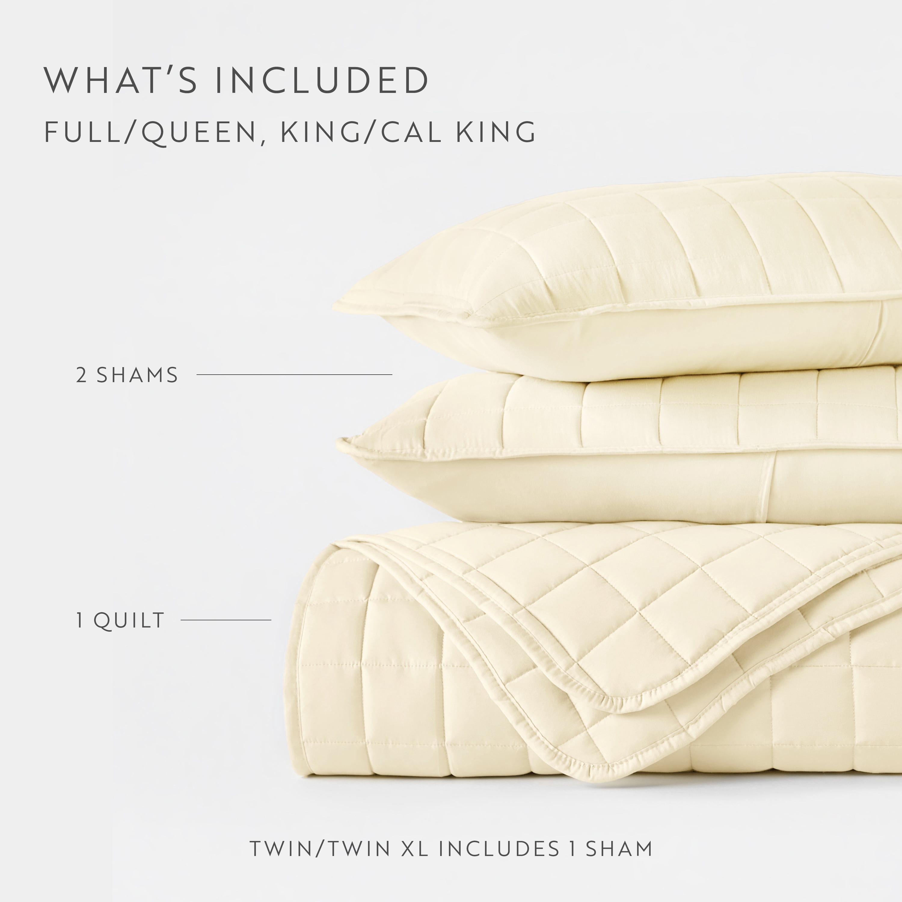 Noble Linens Yellow Square Pattern Quilted Coverlet Set, Full/Queen