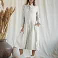 thumbnail image 2 of IROINNID Women Vintage Cotton Linen Long Irregular Hem Dress Shirt Collar Button Down Casual Boho Loose Fit Maxi Dress with Pockets Comfortable Fall Dress(Z01#Gray,S), 2 of 9