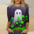 thumbnail image 2 of Jinhomg Womens Holiday Tunic Tops Cute Ghost Graphic 3/4 Sleeve Casual Tees Plus Size Comfy Fall Pullover Tops Green L, 2 of 6