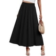 thumbnail image 2 of Amkhujs Flowy Skirts for Women Elastic High Waist Elegant Long Skirt with Pockets Casual Going Out Summer Skirt,Black,L, 2 of 8