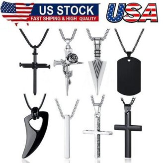 Mens Two-Tone Stainless Steel The Lords Prayer Cross Pendant and