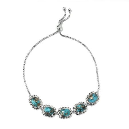 Sterling Turquoise Vintage Bracelets - Shop LC Delivering Joy 925 Sterling Silver Platinum Plated Cushion Turquoise Bolo Bracelet Jewelry for Women Adjustable